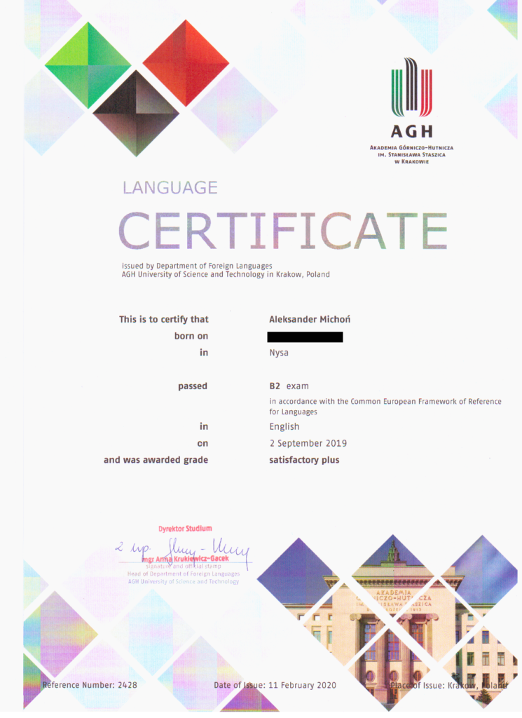 Certyfikat English B2