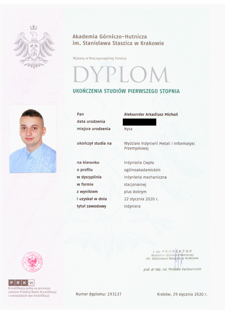 Dyplom Ukończenia Studiów I Stopnia